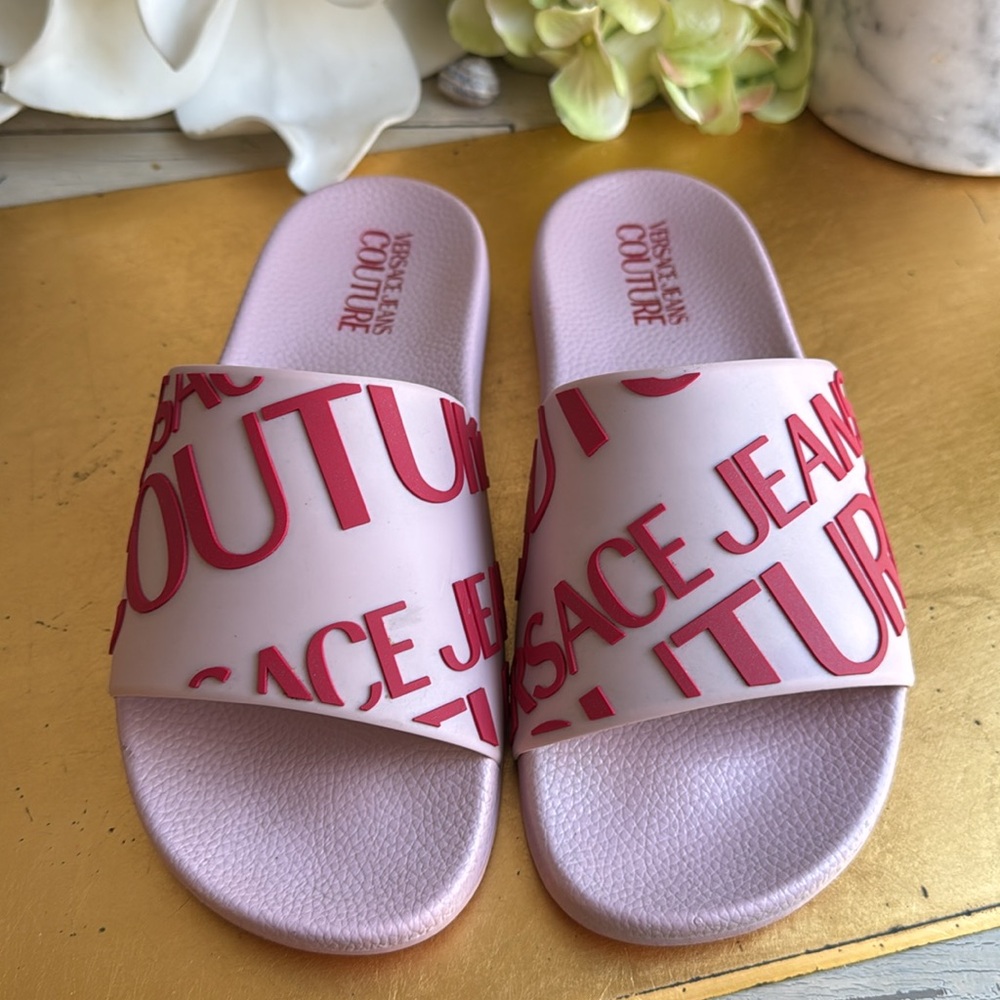 Versace Jeans Couture Slide Pool Sandals in Pink and Red